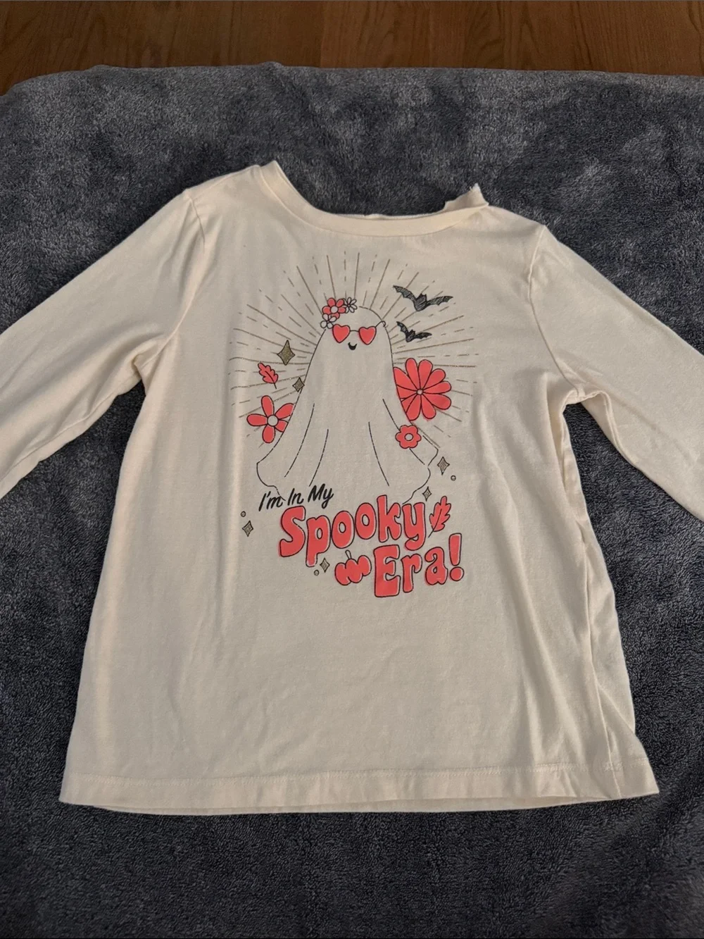 OshKosh B'gosh Cream Long-Sleeve Tee with Red-Pink Ghost Graphic